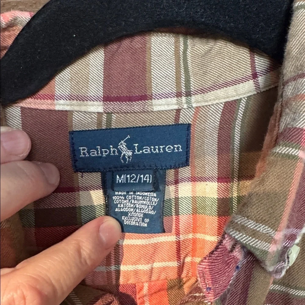 Ralph Lauren Brown Orange Multicolor Plaid Boys Shirt size M (12-14)